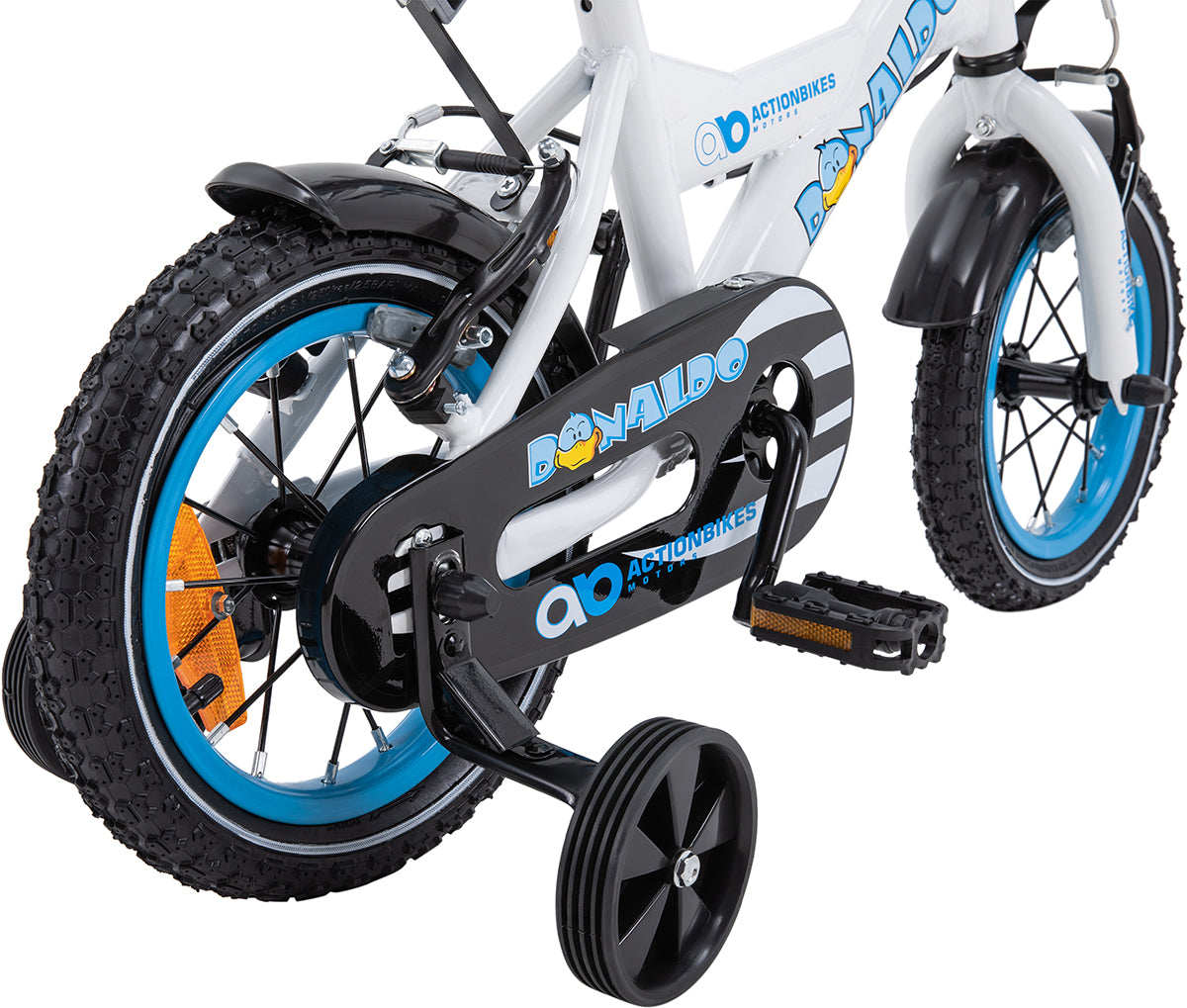 Kinderfahrrad Donaldo 12 Zoll, V-Brake-Bremsen, höhenverstellbar, Stützräder, Korb