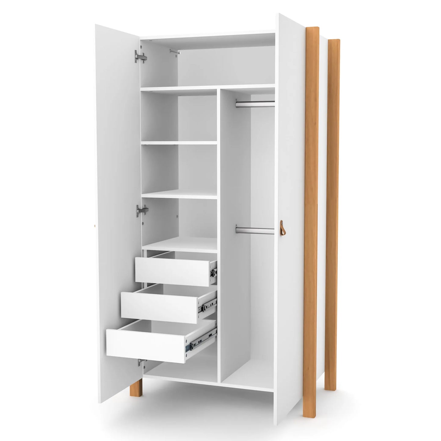 Veres Monaco Kinderzimmer / Möbelset / Babyzimmer (Babybett, Wickelkommode, Schrank) - Weiß Natur