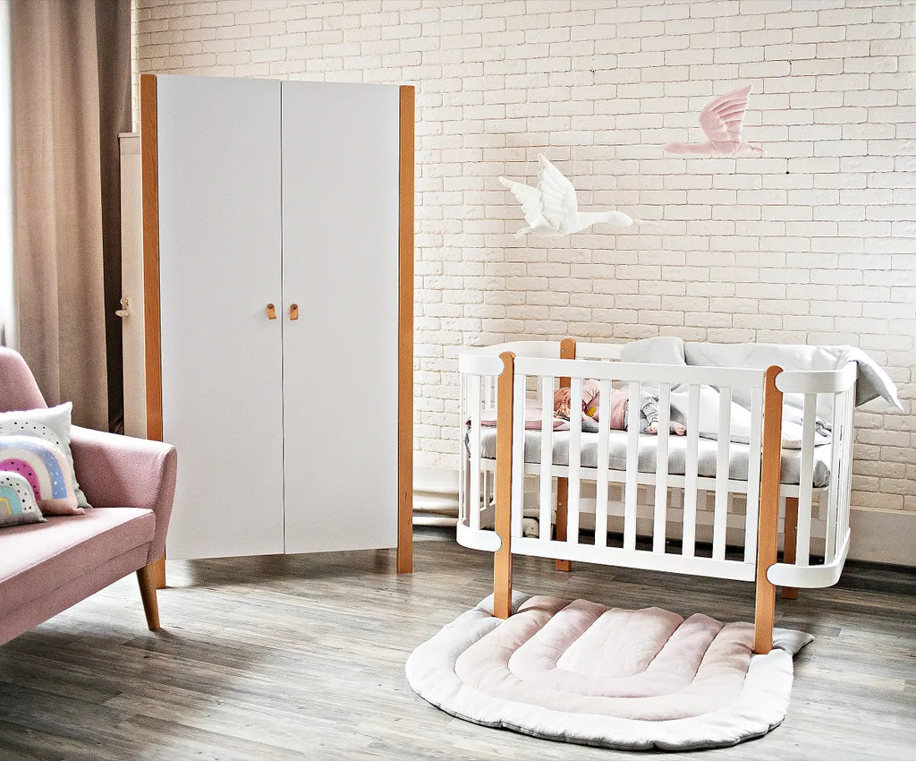Veres Monaco Kinderzimmer / Möbelset / Babyzimmer (Babybett, Wickelkommode, Schrank) - Weiß Natur
