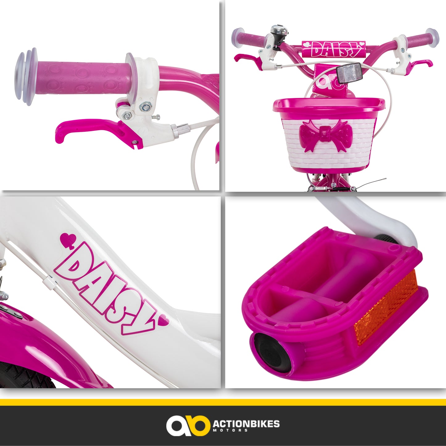 Kinderfahrrad Daisy 12 Zoll, pink, Stützräder, Korb, V-Brake-Bremsen, Antirutschgriffe