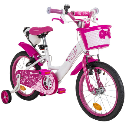 Kinderfahrrad Daisy 16 Zoll, pink, Stützräder, Korb, V-Brake-Bremsen, Antirutschgriffe