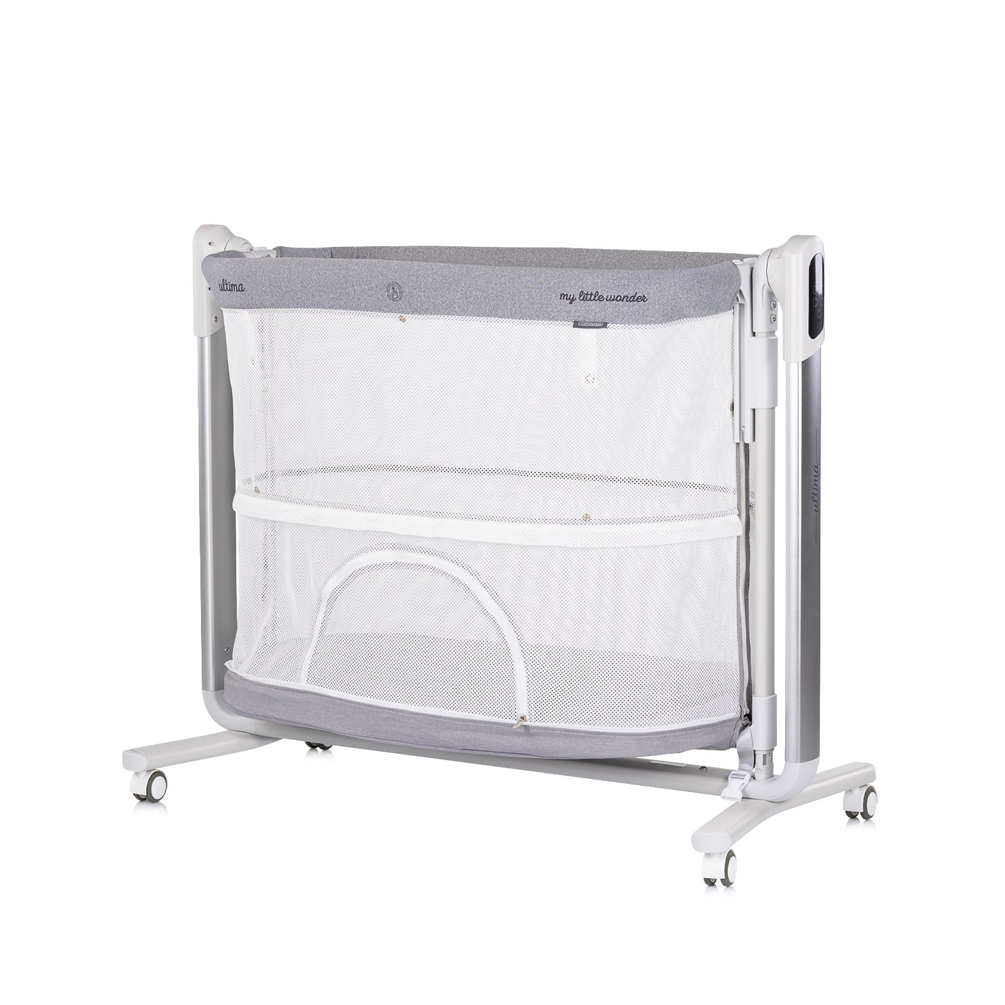ELEKTRISCHES BEISTELLBETT/BABYWIEGE MIT ABKLAPPBARER SEITE „ULTIMA“ GREY