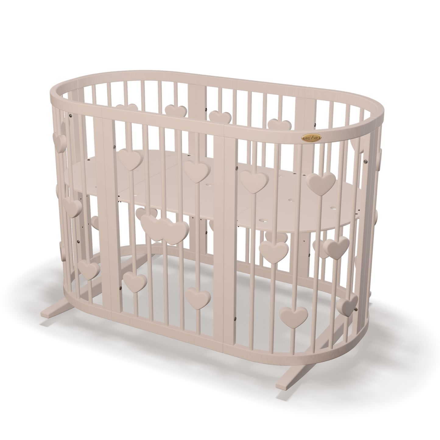 Ovales, verwandelbares SMART BED-Bett mit Herzmotiven, 9-in-1-Funktion, mintfarben