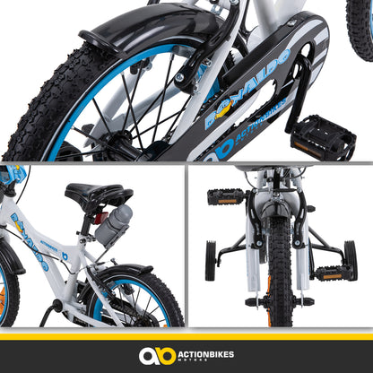 Kinderfahrrad Donaldo 16 Zoll, V-Brake-Bremsen, höhenverstellbar, Stützräder, Korb