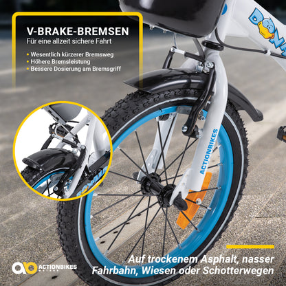 Kinderfahrrad Donaldo 16 Zoll, V-Brake-Bremsen, höhenverstellbar, Stützräder, Korb