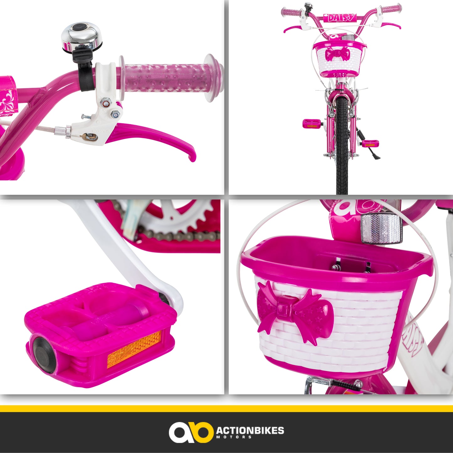 Kinderfahrrad Daisy 20 Zoll, pink, V-Brake-Bremsen, Antirutschgriffe, Kettenschutz, Korb