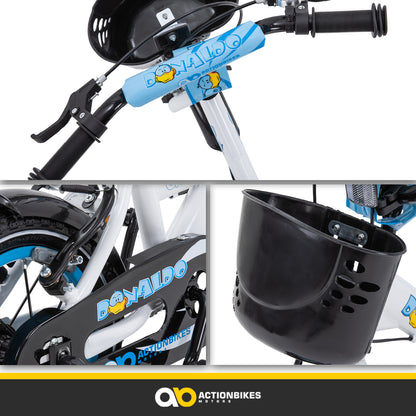 Kinderfahrrad Donaldo 12 Zoll, V-Brake-Bremsen, höhenverstellbar, Stützräder, Korb