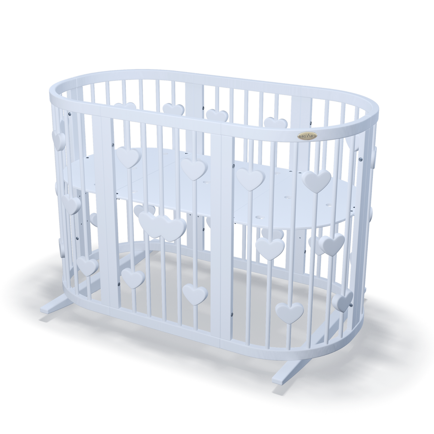 Ovales, verwandelbares SMART BED-Bett mit Herzmotiven, 9-in-1-Funktion, mintfarben