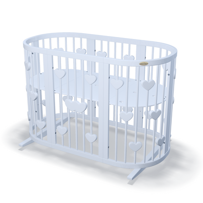 Ovales, verwandelbares SMART BED-Bett mit Herzmotiven, 9-in-1-Funktion, mintfarben