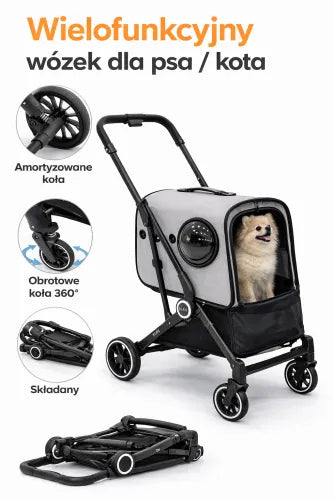 Hunde- und Katzenwagen – Luxuriöser 2-in-1 faltbarer Tierwagen mit abnehmbarem Transportbehälter