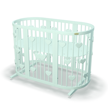 Ovales, verwandelbares SMART BED-Bett mit Herzmotiven, 9-in-1-Funktion, mintfarben