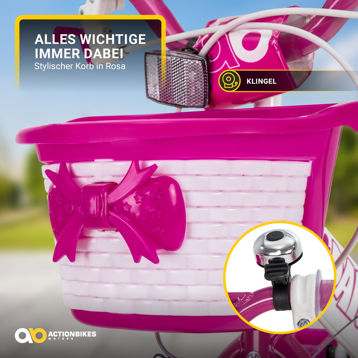 Kinderfahrrad Daisy 16 Zoll, pink, Stützräder, Korb, V-Brake-Bremsen, Antirutschgriffe