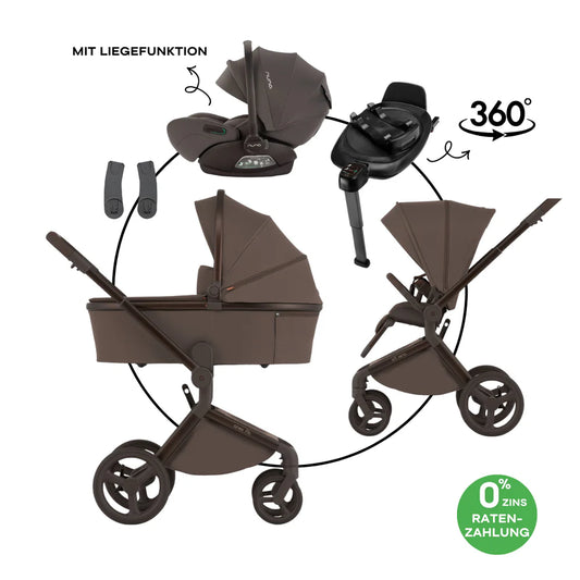 BUNDLE SET: ANEX FLO BROWNY Kombi-Kinderwagen 4in1 inkl. NUNA ARRA FLEX BABYSCHALE & BASE NEXT