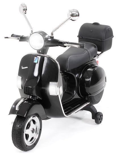 Kinder-Elektroroller Vespa, lizenziert, EVA-Reifen, LED-Scheinwerfer, Koffer, Soundmodul, Stützräder