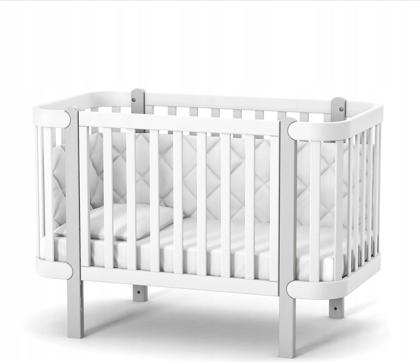 Veres Monaco Kinderzimmer / Möbelset / Babyzimmer (Babybett, Wickelkommode, Schrank) - Weiß Grau