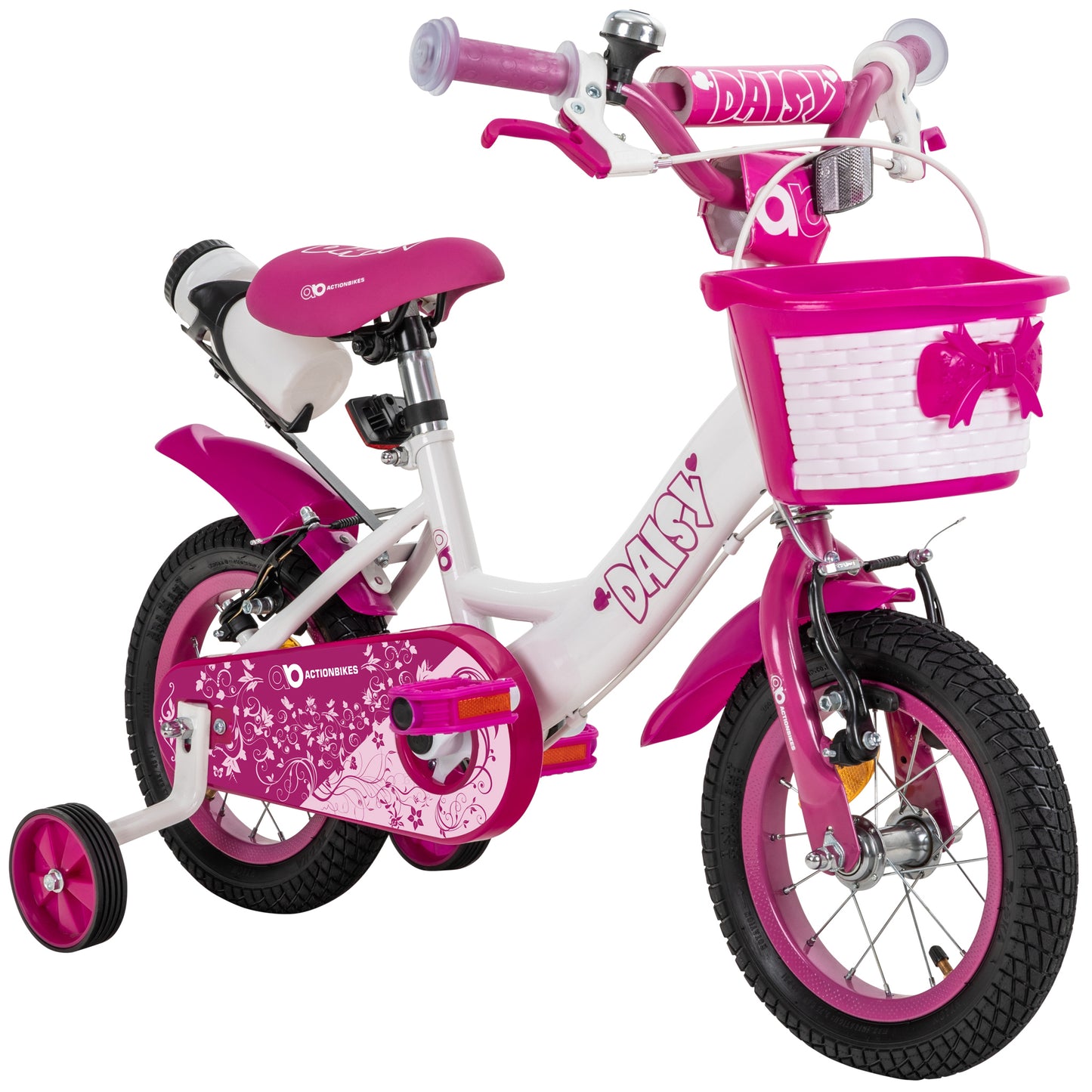 Kinderfahrrad Daisy 12 Zoll, pink, Stützräder, Korb, V-Brake-Bremsen, Antirutschgriffe