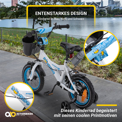 Kinderfahrrad Donaldo 12 Zoll, V-Brake-Bremsen, höhenverstellbar, Stützräder, Korb