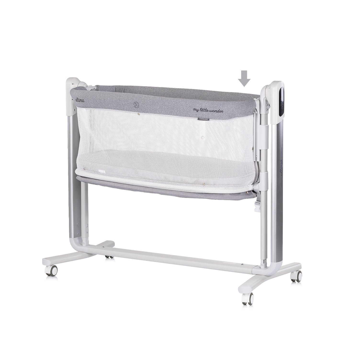 ELEKTRISCHES BEISTELLBETT/BABYWIEGE MIT ABKLAPPBARER SEITE „ULTIMA“ GREY