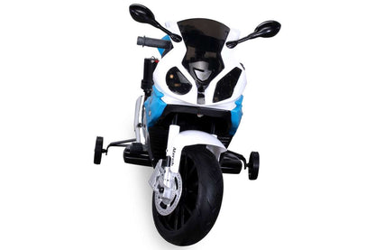 Kindermotorrad BMW S 1000 RR, lizenziert, 70 Watt, EVA-Vollgummireifen, Stützräder, 12 V, Soundmodul