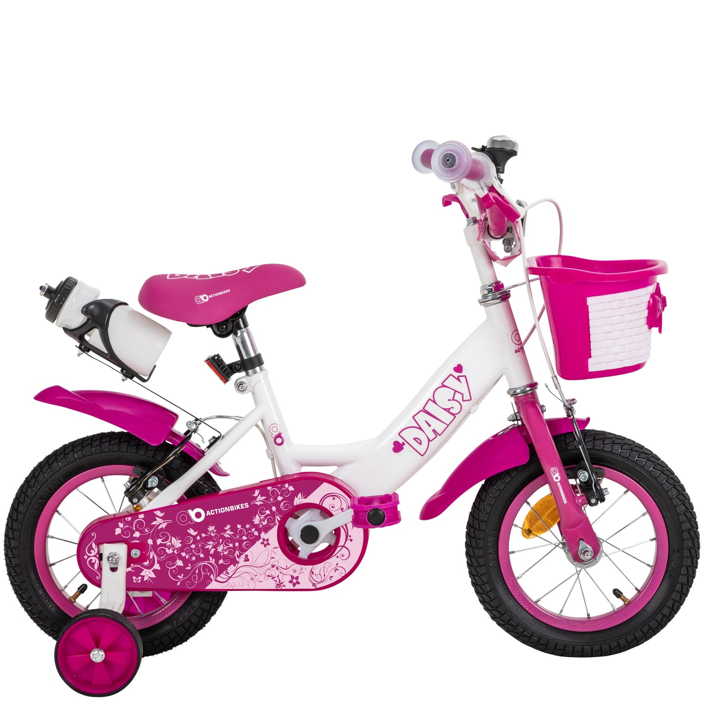 Kinderfahrrad Daisy 12 Zoll, pink, Stützräder, Korb, V-Brake-Bremsen, Antirutschgriffe