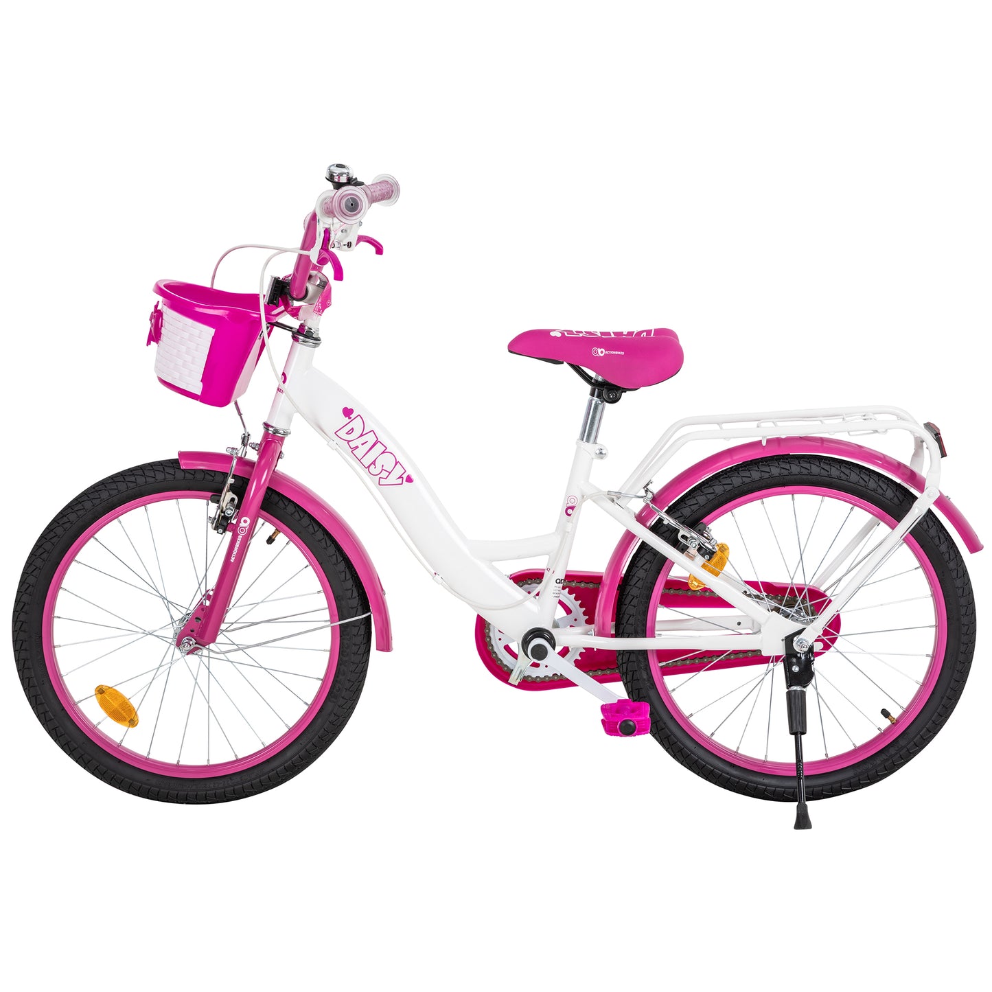 Kinderfahrrad Daisy 20 Zoll, pink, V-Brake-Bremsen, Antirutschgriffe, Kettenschutz, Korb