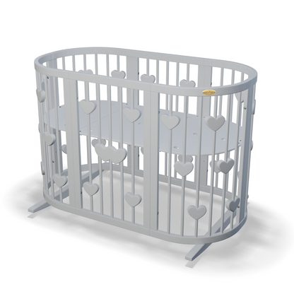 Ovales, verwandelbares SMART BED-Bett mit Herzmotiven, 9-in-1-Funktion, mintfarben