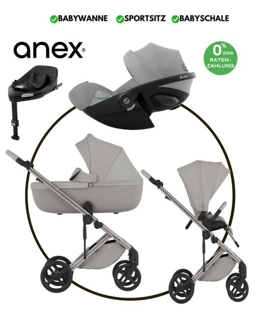4-in-1 ANEX ELI „SANTAL“ - BUNDLE SET „CYBEX CLOUD-G STONE GREY“ mit Isofix Station