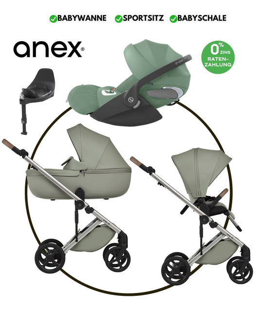 4-in-1 ANEX ELI „EXCITE“ - BUNDLE SET „CYBEX CLOUD-T LEAF GREEN“ mit Isofix Station