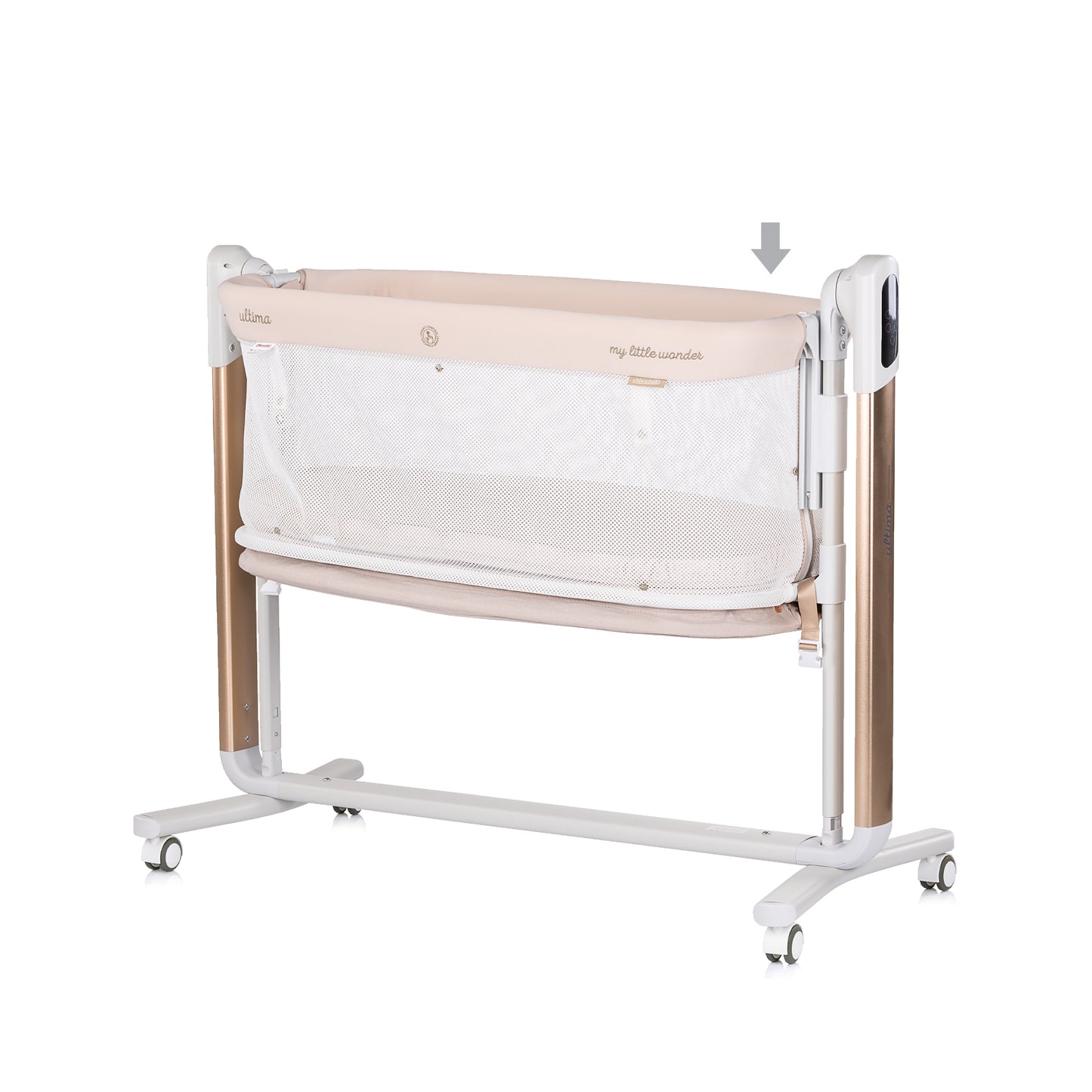 ELEKTRISCHES BEISTELLBETT / WIEGE MIT ABSENKBARER SEITE „ULTIMA“ – BEIGE