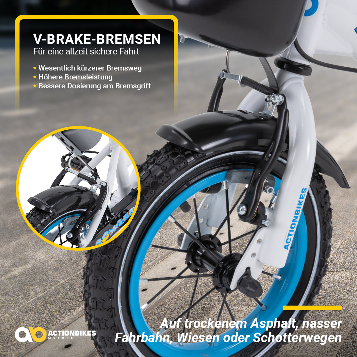 Kinderfahrrad Donaldo 12 Zoll, V-Brake-Bremsen, höhenverstellbar, Stützräder, Korb