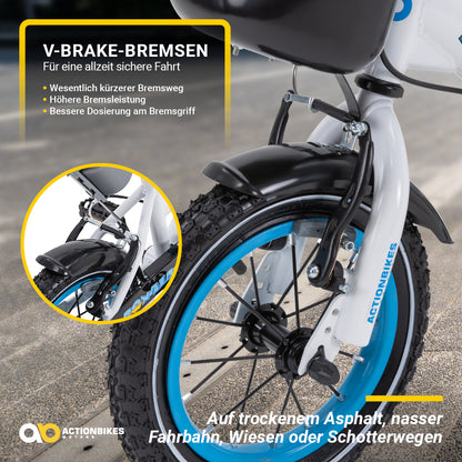Kinderfahrrad Donaldo 12 Zoll, V-Brake-Bremsen, höhenverstellbar, Stützräder, Korb