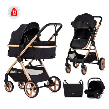 3-in-1 VERWANDELBARER KINDERWAGEN „VISTA“ BROMBEER