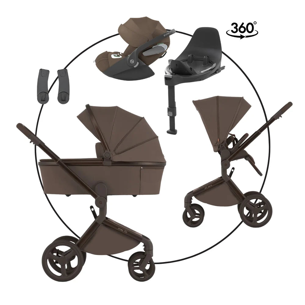 BUNDLE SET: ANEX FLO BROWNY Kombi-Kinderwagen 4in1 inkl. CYBEX CLOUD-T BABYSCHALE & CLOUD-T ISOFIXSTATION
