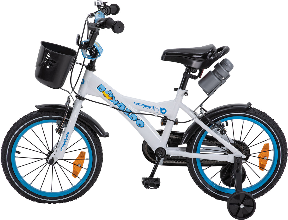 Kinderfahrrad Donaldo 16 Zoll, V-Brake-Bremsen, höhenverstellbar, Stützräder, Korb
