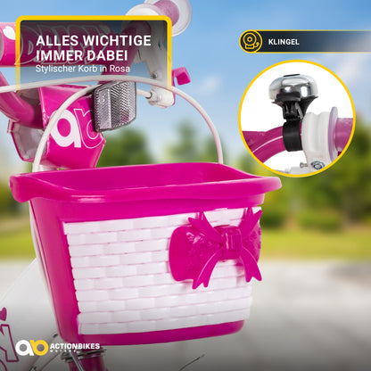Kinderfahrrad Daisy 12 Zoll, pink, Stützräder, Korb, V-Brake-Bremsen, Antirutschgriffe