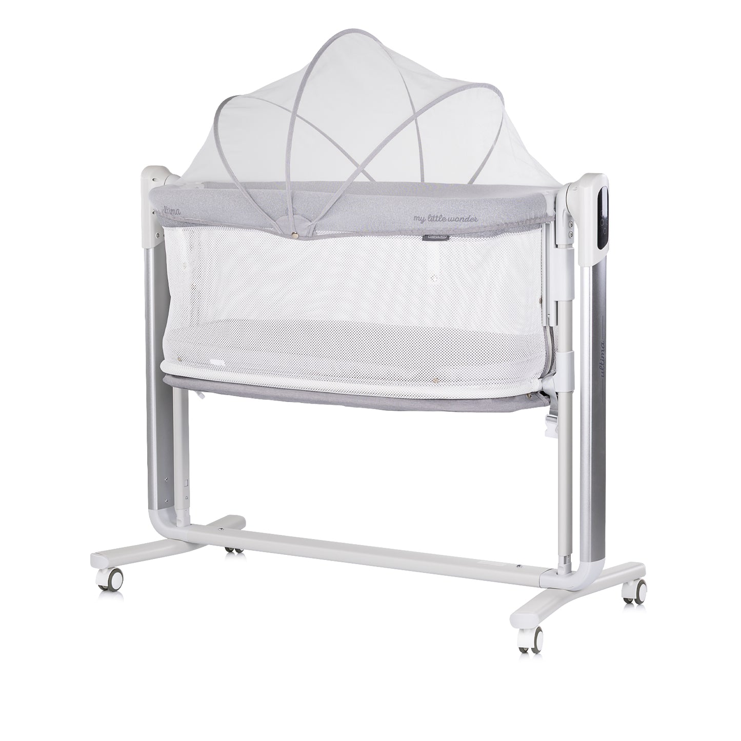 ELEKTRISCHES BEISTELLBETT/BABYWIEGE MIT ABKLAPPBARER SEITE „ULTIMA“ GREY