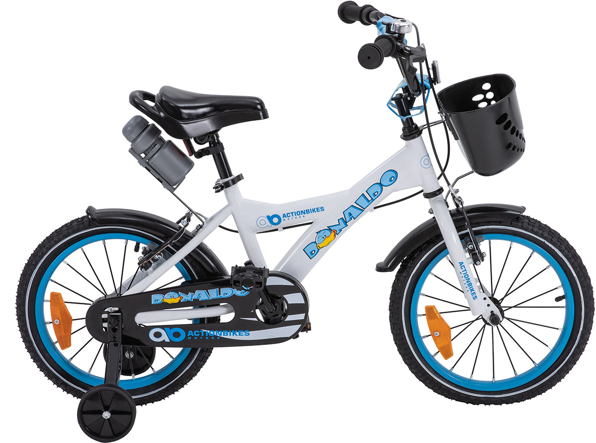 Kinderfahrrad Donaldo 16 Zoll, V-Brake-Bremsen, höhenverstellbar, Stützräder, Korb