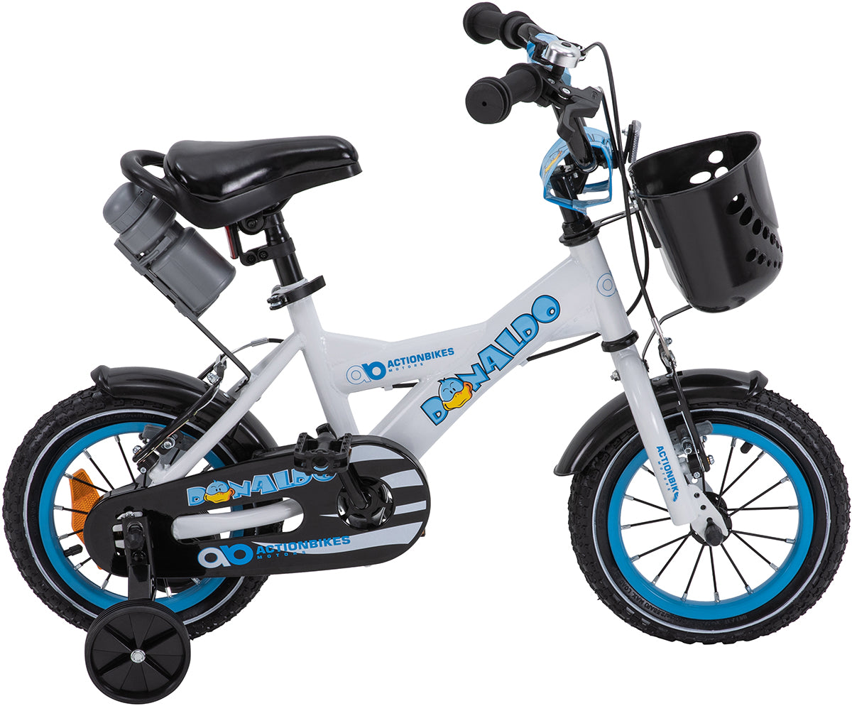 Kinderfahrrad Donaldo 12 Zoll, V-Brake-Bremsen, höhenverstellbar, Stützräder, Korb