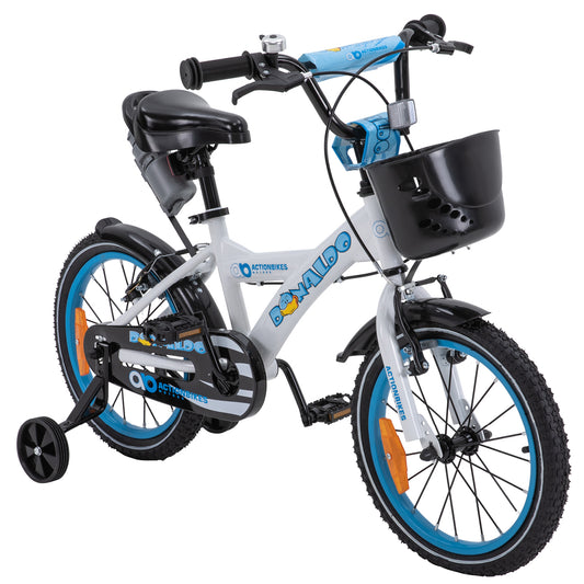 Kinderfahrrad Donaldo 16 Zoll, V-Brake-Bremsen, höhenverstellbar, Stützräder, Korb