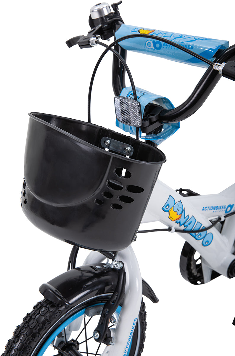 Kinderfahrrad Donaldo 12 Zoll, V-Brake-Bremsen, höhenverstellbar, Stützräder, Korb