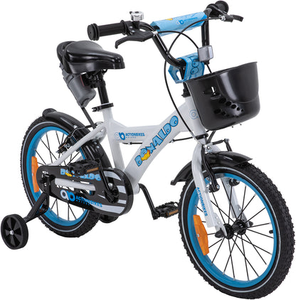 Kinderfahrrad Donaldo 16 Zoll, V-Brake-Bremsen, höhenverstellbar, Stützräder, Korb