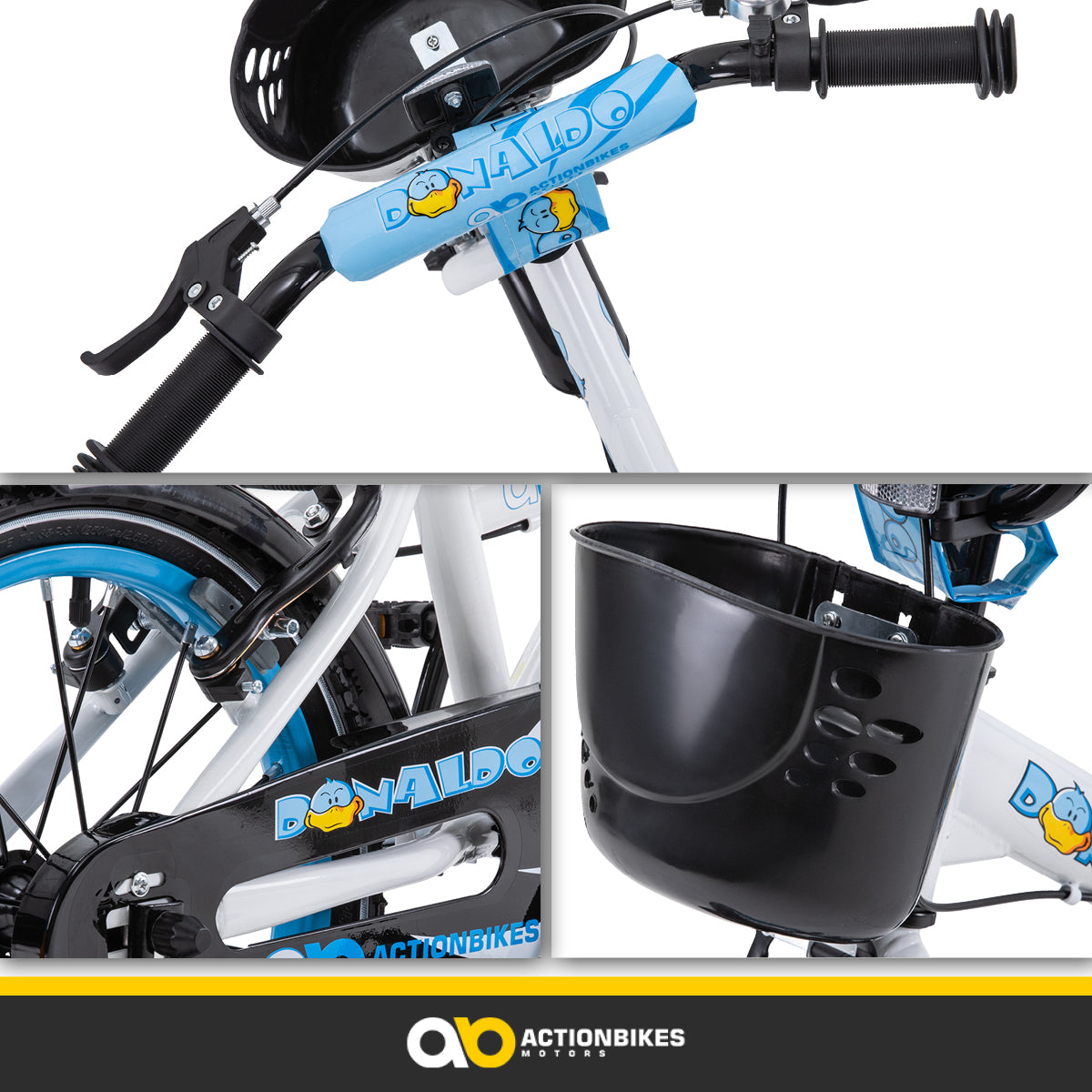 Kinderfahrrad Donaldo 16 Zoll, V-Brake-Bremsen, höhenverstellbar, Stützräder, Korb