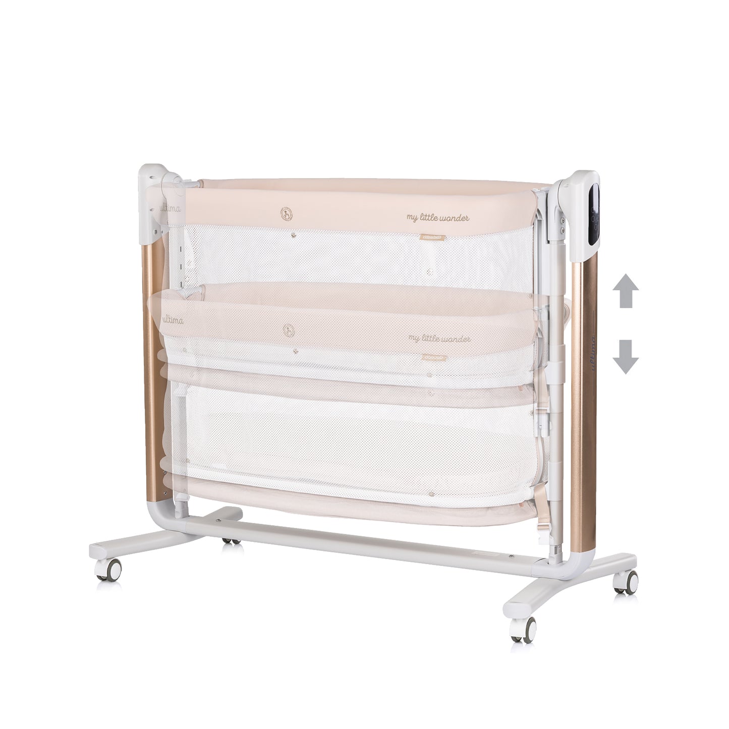 ELEKTRISCHES BEISTELLBETT / WIEGE MIT ABSENKBARER SEITE „ULTIMA“ – BEIGE