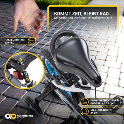 Kinderfahrrad Donaldo 12 Zoll, V-Brake-Bremsen, höhenverstellbar, Stützräder, Korb