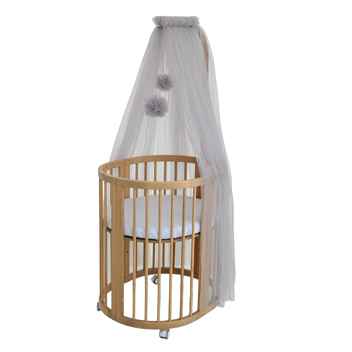 Baldachin mit Pompons, hellgrau