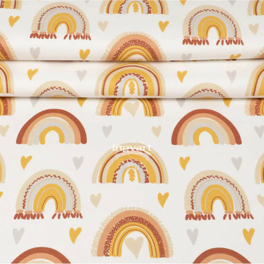 Baumwollbettlaken „Regenbogen in Orangetönen auf Weiß“