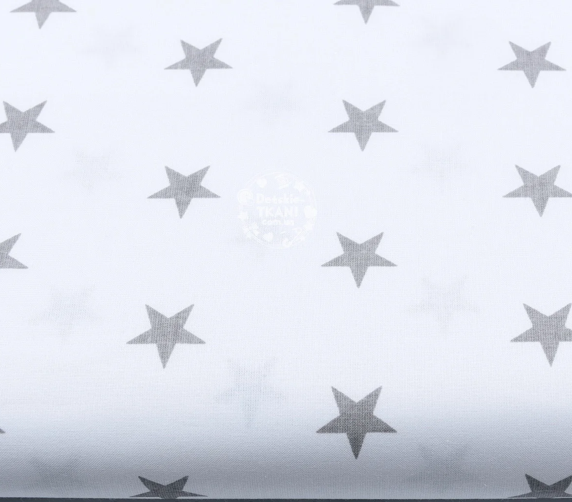 Baumwolllaken, graue Sterne auf weißem Grund