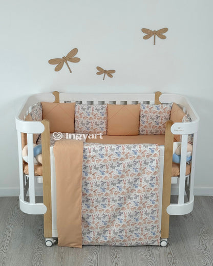 Bettwäsche-Set „Kleine Häschen – Pfirsich, Blau und Grau“