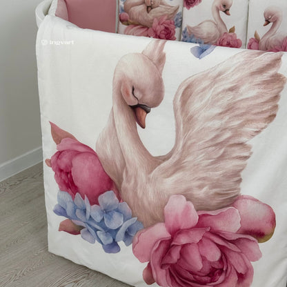 Bettwäsche-Set „Schwäne in Pfingstrosen“