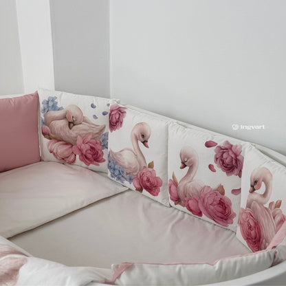 Bettwäsche-Set „Schwäne in Pfingstrosen“